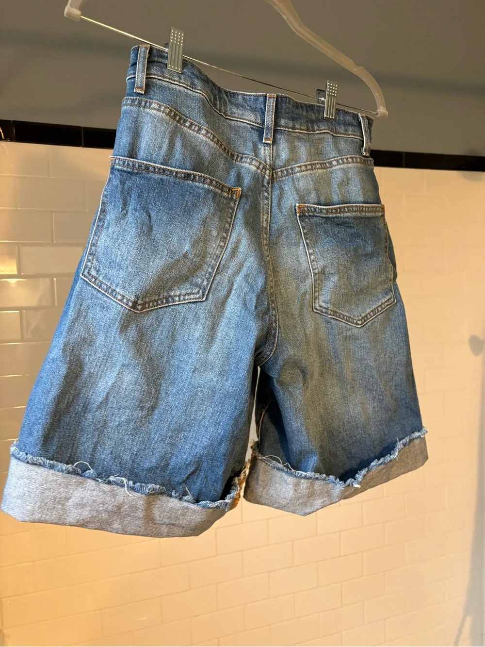 Knee length wide leg jean shorts